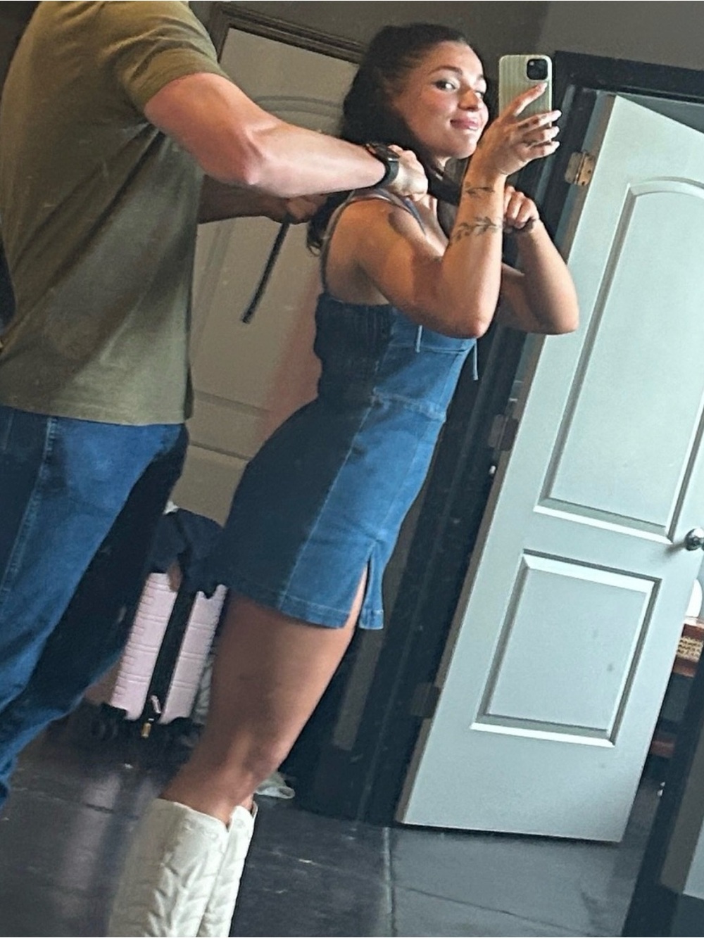 Denim Mini Dress with Side Slit